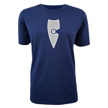 Load image into Gallery viewer, adult-mens-casual-stylish-blue-grey-two-tone-staple-shirt-emblem-chllen-lifestyle-wear