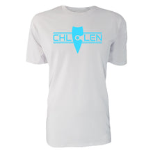 Load image into Gallery viewer, adult-mens-chill-white-fluro-blue-shirt-brand-logo-chill-chllen-lifestyle-wear