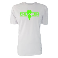 Load image into Gallery viewer, adult-mens-chill-white-fluro-green-shirt-brand-logo-chill-chllen-lifestyle-wear
