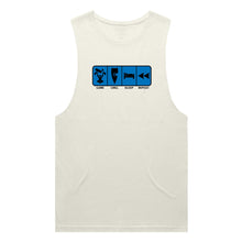 Load image into Gallery viewer, adult-mens-ecru-blue-tank-top-game-chill-sleep-repeat-chllen-lifestyle-wear