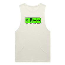 Load image into Gallery viewer, adult-mens-ecru-fluro-green-tank-top-skate-chill-sleep-repeat-chllen-lifestyle-wear