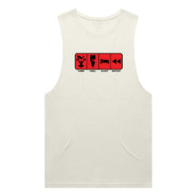 Load image into Gallery viewer, adult-mens-ecru-red-tank-top-game-chill-sleep-repeat-chllen-lifestyle-wear
