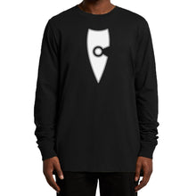 Load image into Gallery viewer, adult-mens-stylish-black-white-long-sleeve-shirt-emblem-chllen-lifestyle-wear-chill-shirts-model-front