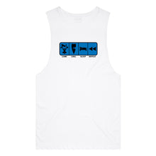Load image into Gallery viewer, adult-mens-white-blue-tank-top-game-chill-sleep-repeat-chllen-lifestyle-wear