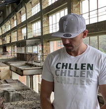 Load image into Gallery viewer, grey white snapback hat cap lifestyle wear chllen chillen clothing chillin apparel