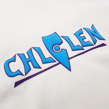 Load image into Gallery viewer, chllen lifestyle wear womans white tee shirt tops light blue purple brand logo puff 3d