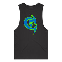 Load image into Gallery viewer, adult-mens-black-blue-fluro-green-two-tone-gym-wear-tank-top-singlet-shirt-evolve-chllen-lifestyle-wear