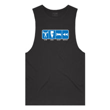 Load image into Gallery viewer, adult-mens-black-blue-tank-top-gym-chill-sleep-repeat-chllen-lifestyle-wear