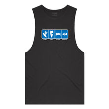 Load image into Gallery viewer, adult-mens-black-blue-tank-top-surf-chill-sleep-repeat-chllen-lifestyle-wear