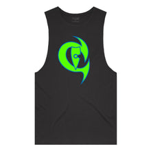 Load image into Gallery viewer, adult-mens-black-fluro-green-blue-two-tone-gym-wear-tank-top-singlet-shirt-evolve-chllen-lifestyle-wear