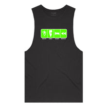 Load image into Gallery viewer, adult-mens-black-fluro-green-tank-top-skate-chill-sleep-repeat-chllen-lifestyle-wear