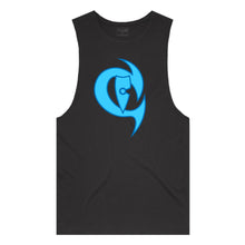 Load image into Gallery viewer, adult-mens-black-fluro-light-blue-dark-blue-two-tone-gym-wear-tank-top-singlet-shirt-evolve-chllen-lifestyle-wear