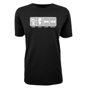 adult-mens-black-grey-casual-gaming-t-shirt-game-chill-sleep-repeat-chllen-lifestyle-wear