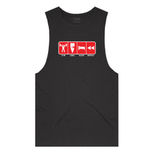 Load image into Gallery viewer, adult-mens-black-red-tank-top-gym-chill-sleep-repeat-chllen-lifestyle-wear