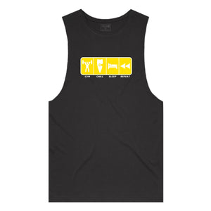 adult-mens-black-yellow-tank-top-gym-chill-sleep-repeat-chllen-lifestyle-wear