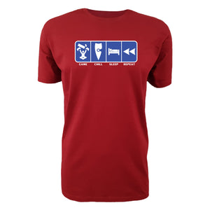 adult-mens-cardinal-red-blue-casual-gaming-t-shirt-game-chill-sleep-repeat-chllen-lifestyle-wear