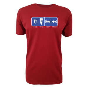 adult-mens-cardinal-red-blue-casual-skate-wear-t-shirt-skate-chill-sleep-repeat-chllen-lifestyle-wear