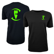 Load image into Gallery viewer, adult-mens-casual-stylish-black-fluro-green-two-tone-staple-shirt-zentrix-logo-chllen-lifestyle-wear