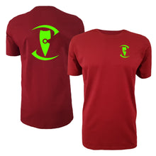 Load image into Gallery viewer, adult-mens-casual-stylish-red-fluro-green-two-tone-staple-shirt-zentrix-logo-chllen-lifestyle-wear