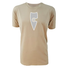 Load image into Gallery viewer, adult-mens-casual-stylish-tan-grey-two-tone-staple-shirt-emblem-chllen-lifestyle-wear