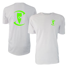 Load image into Gallery viewer, adult-mens-casual-stylish-white-fluro-green-two-tone-staple-shirt-zentrix-logo-chllen-lifestyle-wear