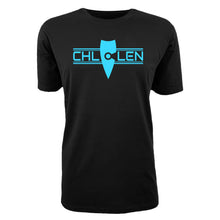 Load image into Gallery viewer, adult-mens-chill-black-fluro-blue-shirt-brand-logo-chill-chllen-lifestyle-wear