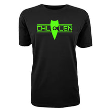 Load image into Gallery viewer, adult-mens-chill-black-fluro-green-shirt-brand-logo-chill-chllen-lifestyle-wear