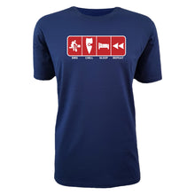 Load image into Gallery viewer, adult-mens-cobalt-navy-blue-red-casual-bmx-wear-t-shirt-bmx-chill-sleep-repeat-chllen-lifestyle-wear