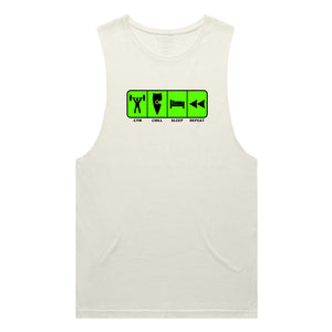 adult-mens-ecru-fluro-green-tank-top-gym-chill-sleep-repeat-chllen-lifestyle-wear