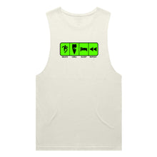 Load image into Gallery viewer, adult-mens-ecru-fluro-green-tank-top-skate-chill-sleep-repeat-chllen-lifestyle-wear