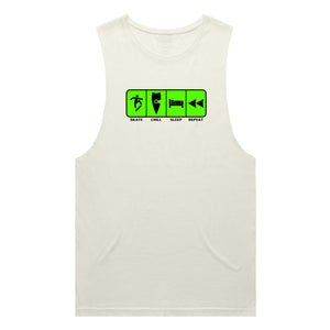 adult-mens-ecru-fluro-green-tank-top-skate-chill-sleep-repeat-chllen-lifestyle-wear