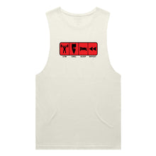 Load image into Gallery viewer, adult-mens-ecru-red-tank-top-gym-chill-sleep-repeat-chllen-lifestyle-wear