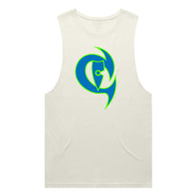 Load image into Gallery viewer, adult-mens-ecru-tan-blue-fluro-green-two-tone-gym-wear-tank-top-singlet-shirt-evolve-chllen-lifestyle-wear