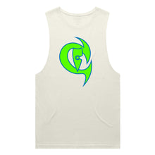 Load image into Gallery viewer, adult-mens-ecru-tan-fluro-green-blue-two-tone-gym-wear-tank-top-singlet-shirt-evolve-chllen-lifestyle-wear