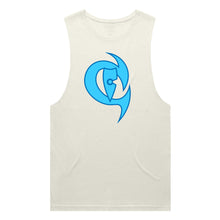 Load image into Gallery viewer, adult-mens-ecru-tan-fluro-light-blue-dark-blue-two-tone-gym-wear-tank-top-singlet-shirt-evolve-chllen-lifestyle-wear