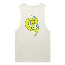 Load image into Gallery viewer, adult-mens-ecru-tan-yellow-blue-two-tone-gym-wear-tank-top-singlet-shirt-evolve-chllen-lifestyle-wear