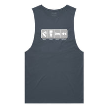 Load image into Gallery viewer, adult-mens-petrol-blue-grey-tank-top-surf-chill-sleep-repeat-chllen-lifestyle-wear