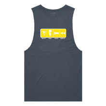 Load image into Gallery viewer, adult-mens-petrol-blue-yellow-tank-top-skate-chill-sleep-repeat-chllen-lifestyle-wear