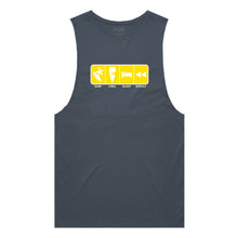 Load image into Gallery viewer, adult-mens-petrol-blue-yellow-tank-top-surf-chill-sleep-repeat-chllen-lifestyle-wear