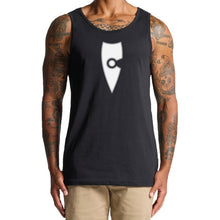 Load image into Gallery viewer, adult-mens-stylish-black-white-grey-two-tone-gym-wear-tank-top-singlet-shirt-emblem-chllen-lifestyle-wear-model-front