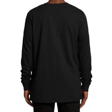 Load image into Gallery viewer, adult-mens-stylish-black-white-long-sleeve-shirt-emblem-chllen-lifestyle-wear-chill-shirts-model-back