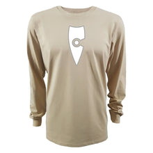 Load image into Gallery viewer, adult-mens-stylish-tan-white-long-sleeve-shirt-emblem-chllen-lifestyle-wear