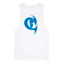 Load image into Gallery viewer, adult-mens-white-blue-fluro-blue-two-tone-gym-wear-tank-top-singlet-shirt-evolve-chllen-lifestyle-wear