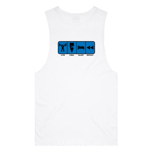 adult-mens-white-blue-tank-top-gym-chill-sleep-repeat-chllen-lifestyle-wear