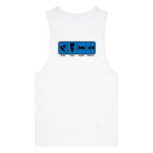 Load image into Gallery viewer, adult-mens-white-blue-tank-top-surf-chill-sleep-repeat-chllen-lifestyle-wear