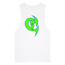 Load image into Gallery viewer, adult-mens-white-fluro-green-blue-two-tone-gym-wear-tank-top-singlet-shirt-evolve-chllen-lifestyle-wear