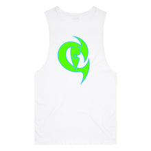 Load image into Gallery viewer, adult-mens-white-fluro-green-fluro-blue-two-tone-gym-wear-tank-top-singlet-shirt-evolve-chllen-lifestyle-wear