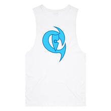 Load image into Gallery viewer, adult-mens-white-fluro-light-blue-dark-blue-two-tone-gym-wear-tank-top-singlet-shirt-evolve-chllen-lifestyle-wear