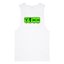 Load image into Gallery viewer, adult-mens-white-green-tank-top-gym-chill-sleep-repeat-chllen-lifestyle-wear