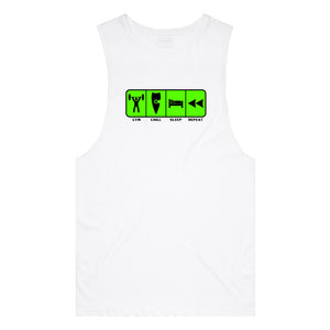 adult-mens-white-green-tank-top-gym-chill-sleep-repeat-chllen-lifestyle-wear